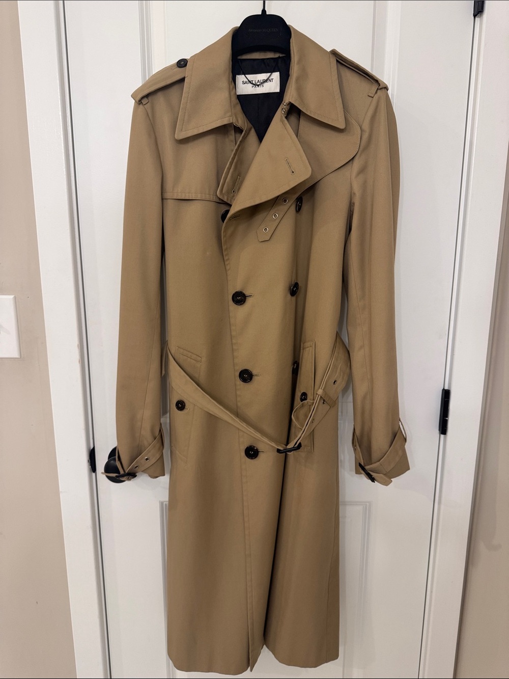 Saint Laurent Khaki Double-Breasted Trench Coat